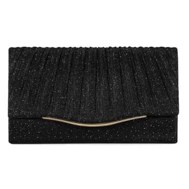 Imagem de XquiziFit Bolsa clutch feminina formal para noite com corrente removível de camurça sintética para festa de casamento, Preto 02