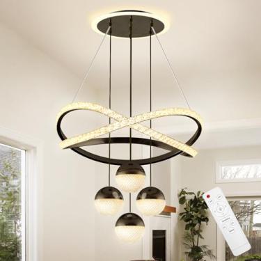 Imagem de WJShome Lustre moderno, luz pendente de LED regulável em 3 cores com controle remoto, lustres pretos para sala de jantar, altura ajustável cozinha ilha sala de estar quarto