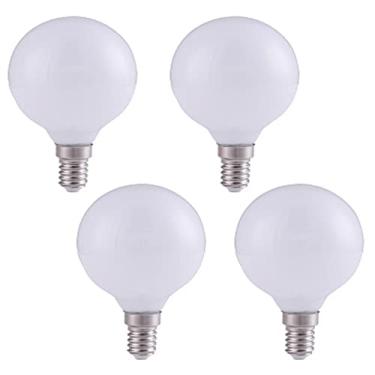 Imagem de Lâmpadas LED Globo G25(G80), Lâmpadas E12 5W Vanity Edison, Branco Quente 3000K, 750LM, Base E12, Lâmpadas de Filamento Leitoso para Espelho de Maquiagem Banheiro Quarto, Pacote com 4