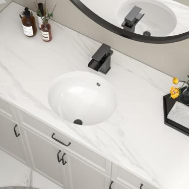 Imagem de Lofeyo Pia de banheiro oval de 43 x 33 cm, pia de cerâmica de porcelana branca sob o balcão para penteadeira de banheiro, pequena remodelação e substituição de banheiro