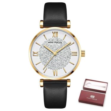Imagem de Relógio Feminino Mini Focus Mf0334l à Prova D'água Preto Branco