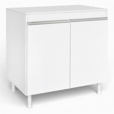 Imagem de Balcão Gabinete Cozinha Lux 79cm 100% MDF 02 Portas Com Tampo Branco -