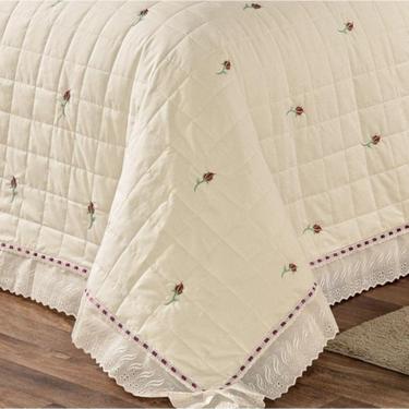 Imagem de Kit Cobre Leito Queen Felicitá Percal 200 Fios Bordado 100% Algodão 9 Peças - Marfim