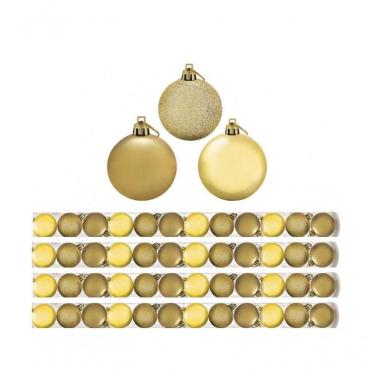 Imagem de Kit 48 Bolas Natal Mista Gliter, Fosca E Lisa Dourada 5Cm