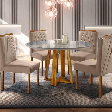 Imagem de Sala De Jantar Natalle Mesa E 4 Cadeiras Móveis Mundial Mel-off-white-bege