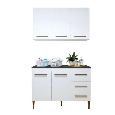 Imagem de Lavanderia Modulada Armário Aéreo E Balcão Brasilia - Kaiki Móveis Branco