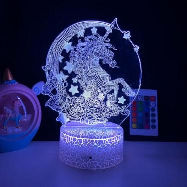 Imagem de Luz noturna: acrílico, visual 3D, LED, unicórnio, USB Touch, 16 cores 