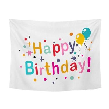 Imagem de Tapeçaria Happy Birthday Room Aesthetic 150x130cm, microtecido - yiwei