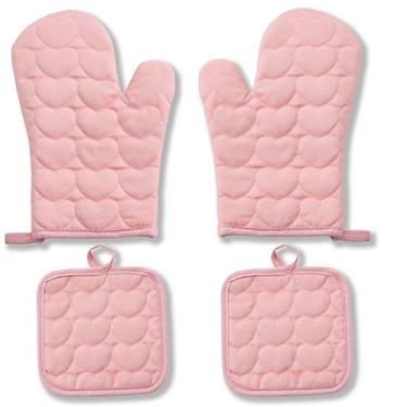 Imagem de Conjunto de luvas resistentes ao calor com design de coração rosa de s
