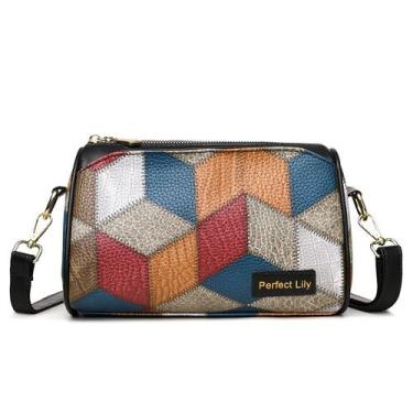 Imagem de Bolsa de ombro em couro PU Geometric Patchwork 23x11x14cm - taiyuanket