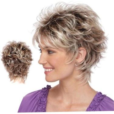 Imagem de Peruca sintética curta loira em camadas com aparência natural fofa - t