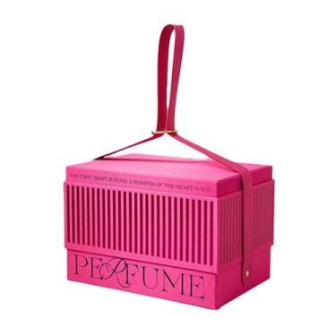 Imagem de Caixa de presente em forma de perfume rosa portátil 15x15x12 cm elegan