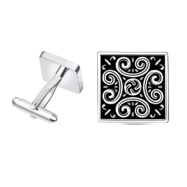 Imagem de Padrão quadrado vintage de abotoaduras para homens em preto e prata - 
