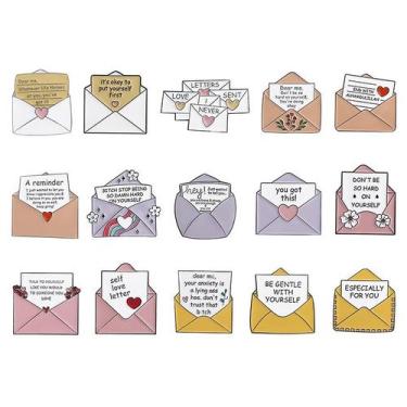 Imagem de Conjunto de broches, carta de envelope, citação inspiradora, alfinetes