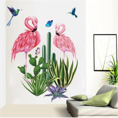 Imagem de Adesivos de parede Flamingo and Cactus PVC 30x90cm - Genéricos - yiwei