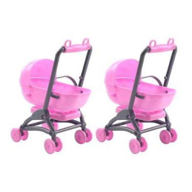 Imagem de Carrinho de passeio de simulação Toy Mini Baby Carriage 2 peças rosa -