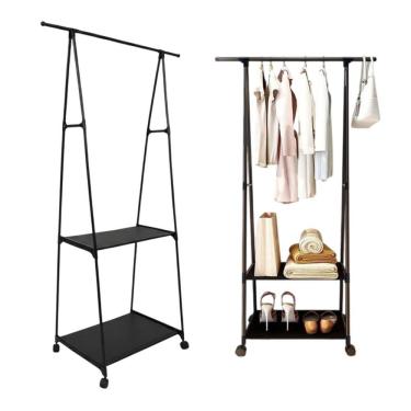 Imagem de Rack de Roupas Arara Sapateira Cabideiro Closet Guarda Roupa Movel Prateleira Rodas Aberto Quarto Kitnet Atelie