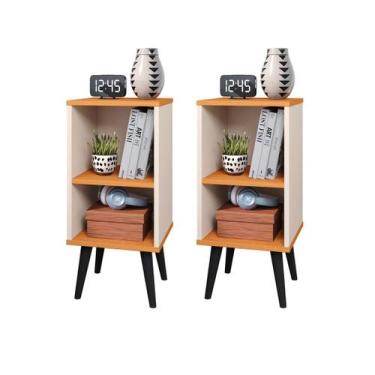 Imagem de Kit 2 mesas de cabeceira lateral Luxo com prateleira e pés retro CHARM