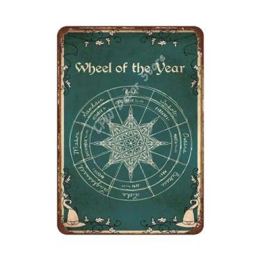 Imagem de Placa De Metal Retrô Com Rodas Do Ano, Tema Bruxa, Para Decoração De P