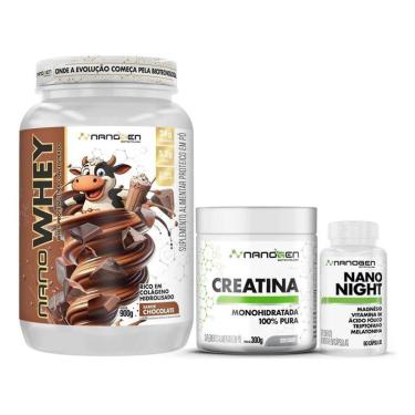 Imagem de Combo Nutrição Completa Nanogen Whey Protein Creatina Nano Night Nanogen Biotecnology-Unissex