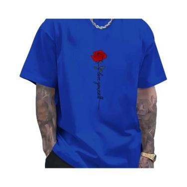 Imagem de Camiseta Casual De Verão Para Homens Com Estampa De Rosa Vermelha, Gol