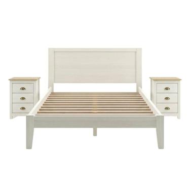 Imagem de Cama Casal 2 Mesas de Cabeceira Madeira 3 Gavetas Taeda Festra