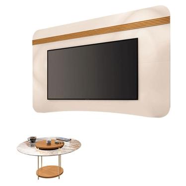 Imagem de Painel Suspenso Armony Off White Cinamomo com Mesa de Centro Sky com Tampo de vidro Cinamomo - HB Móveis