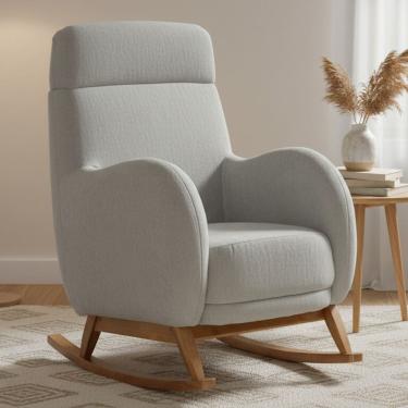 Imagem de Poltrona de Amamentação Com Balanço Base Nina Ternura D02 Linho Verde Claro C-47 - Lyam Decor