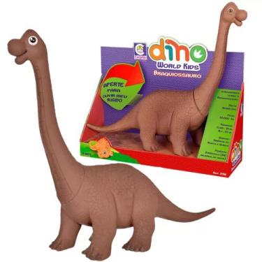 Imagem de Boneco Dino World Kids Braquiossauro Marrom Faz Sons de Dinossauro de 