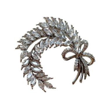 Imagem de Broche Laço com Raminhos e Zircônias - - Pistache Acessórios, Prata