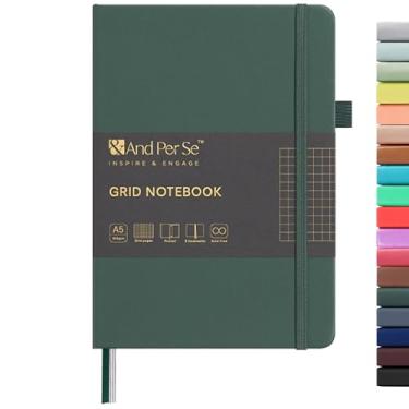 Imagem de &And Per Se Caderno gráfico, grade de 5 mm, capa dura A5, papel grosso de 160 páginas, 100 g/m², diário de grade para diagramas, molduras, esboços CAD (verde)