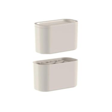 Imagem de Kit Organizador de Maquiagem Bold com Lixeira 1L e Porta Maquiagens Bege Simas Presentes