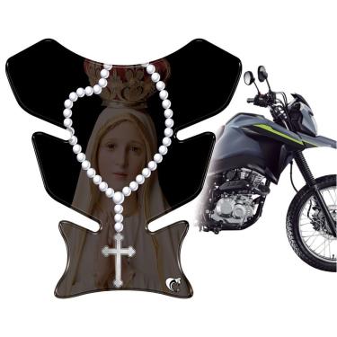 Imagem de Protetor de Tanque Moto Universal Nossa Senhora Fatima Preto PVC Resinado 3D com Acabamento Brilhante Teu Adesivo