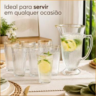 Imagem de Jogo Com Jarra E 6 Copos Lila De Vidro 7pçs - Borda Dourada - Hauskraf