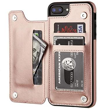 Imagem de Capa de couro slim fit de luxo para iphone 13 11 12 mini pro xr xs max x 6 7 8 plus carteira slots para cartão à prova de choque, ouro rosa, para iphone 6s plus