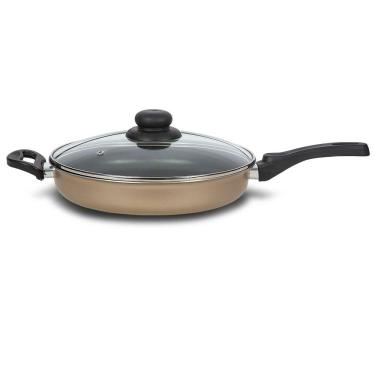 Imagem de Frigideira Reta Antiaderente c/ Tampa Creme e Preta 26 cm - Alumínio Brasilar