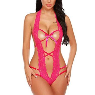 Imagem de Lingerie sexy para mulheres para sexo lingerie sexy sem virilha feminina renda uma peça vazada conjunto de pijama Medium