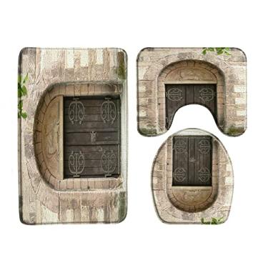 Imagem de Tapetes de banho de luxo para chuveiro 3 peças conjuntos de tapetes de banheiro antiderrapantes para construção retrô decoração de banheiro capa de banheiro almofada em forma de U, 33610J, 400MMx600MM