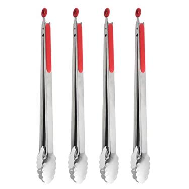 Imagem de UPTALY Pinças de churrasco extra longas de 45 cm (4 peças, vermelhas), pinça de grelha de aço inoxidável com alça longa, pinça de comida de tamanho grande, pinças de carne espessas, pinça de servir para cozinhar, grelhar, churrasco, buffet