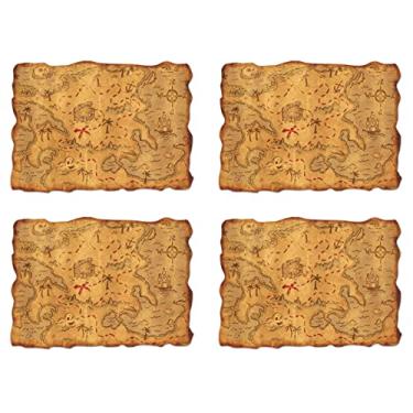 Imagem de Beistle 4 peças de mapas de aventura de plástico para lembrancinhas temáticas de pirata, jogos de festa de aniversário, 30,48 x 45,72 cm, castanho/vermelho