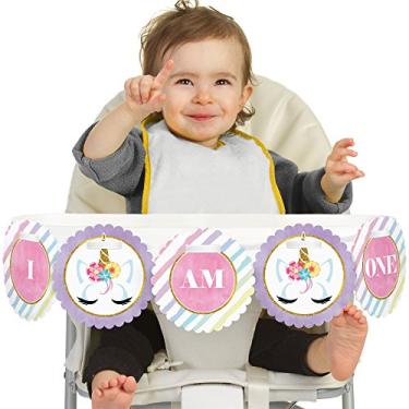 Imagem de Rainbow Unicorn - I Am One - First Birthday High Chair Birthday Banner