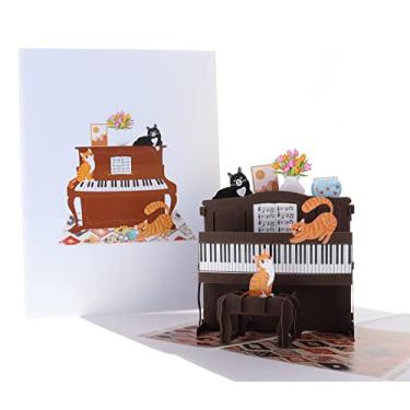 Imagem de iGifts And Cards Crazy Cats With Fancy Piano Cartão de felicitações pop-up 3D - Cartão de formatura de música fofa, presente incrível para amantes de gatos, desejo de feliz aniversário engraçado,