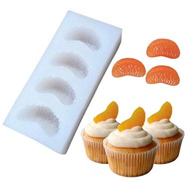 Imagem de MoldFun Molde de silicone de fatia de tangerina de 4 cavidades - Segmentos de laranja mandarim Molde de cobertura de pasta de goma de fondant de frutas para decoração de bolos, cupcake, chocolate