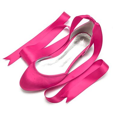 Imagem de Sapatos de casamento para noivas mulheres sapatilhas de cetim sapatilhas com fivela bico redondo sapatos sociais 36-44,Rose,4 UK/37 EU
