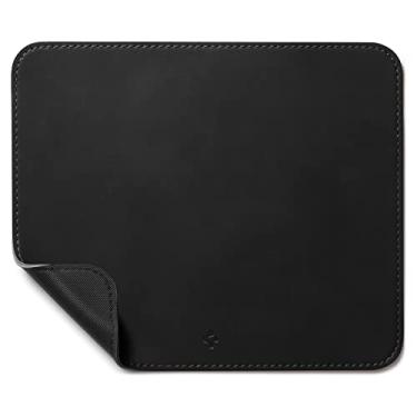 Imagem de Spigen LD301 Mouse Pad com bordas costuradas Tapete de mesa antiderrapante Base de borracha à prova d'água Blotter Velo PU Leather Mouse Pad para computador - preto