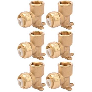 Imagem de SharkBite Cotovelo de orelha de queda de 3/4 polegadas x 3/4 polegada, pacote com 6, FNPT, encaixe de encanamento de latão empurrar para conectar, tubo PEX, cobre, CPVC, PE-RT, HDPE, U340LF