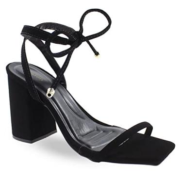 Imagem de Sandália Re&Ton Salto Bloco Grosso Amarração Feminina BL2 Cor:Preto;Tamanho:38