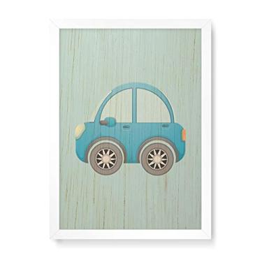 Imagem de Arte Maníacos Quadro Decorativo em Madeira Carrinho Azul - 23x16,25cm (Moldura caixa em laca branca)