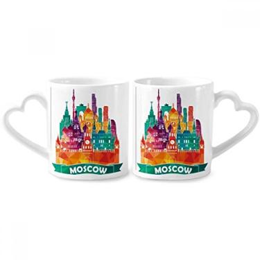 Imagem de Conjunto de canecas de porcelana com pintura de catedral de Moscou para casais Rússia com alça de coração