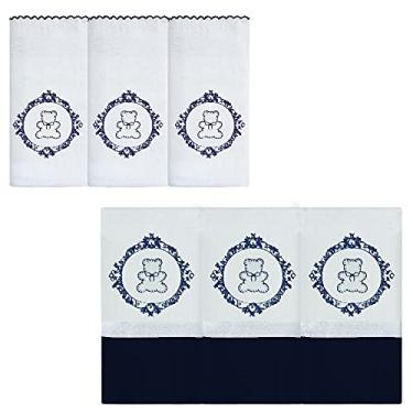 Imagem de Conjunto Fraldas de Ombro + Boca 12 Peças 100% Alg. Nanna Baby - Urso Arabesco Branco